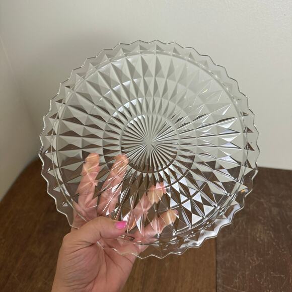 Vintage‎ Pressed Mold Blown Cubist Clear Glass Serving Tray Plate 10 inches - Picture 4 of 5